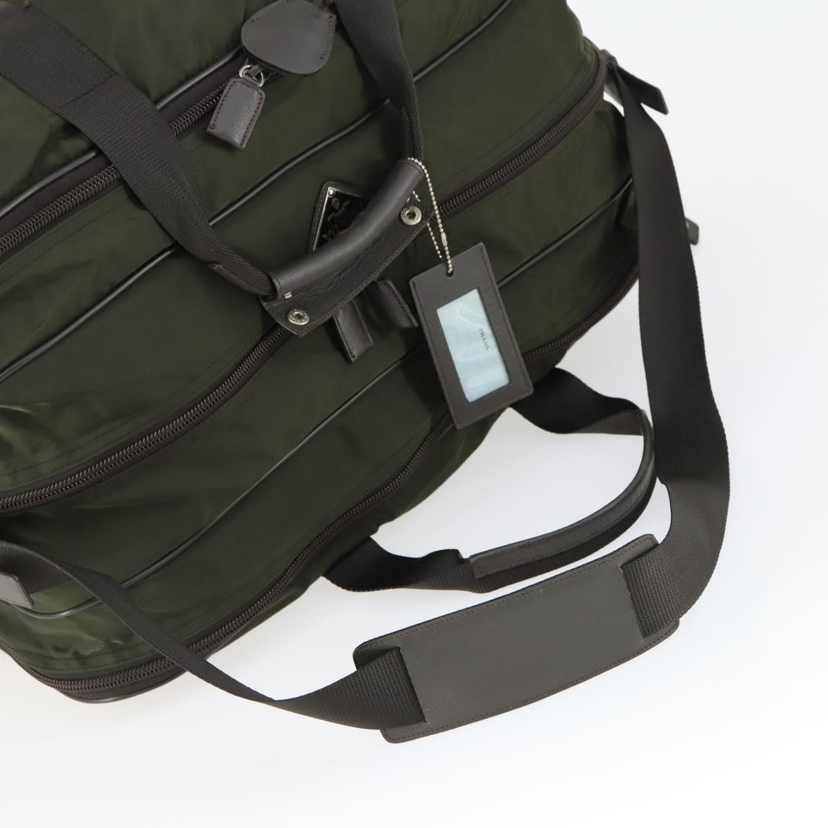 PRADA Boston Bag Nylon Green Silver Auth bs32723