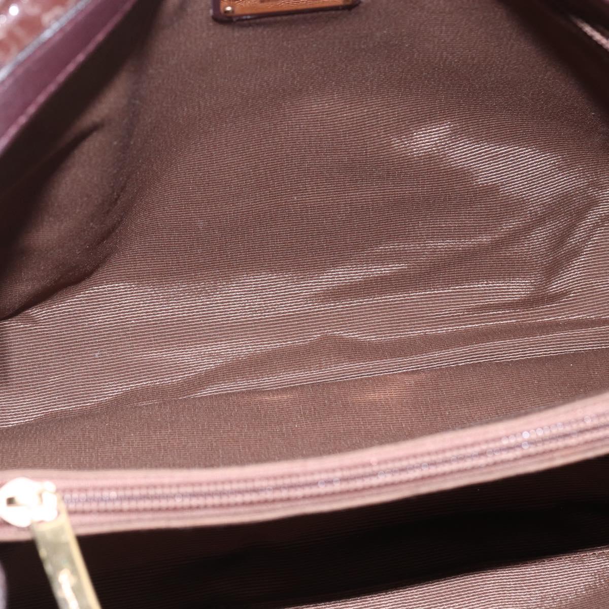 Salvatore Ferragamo Hand Bag Patent leather Brown Gold Auth bs32731