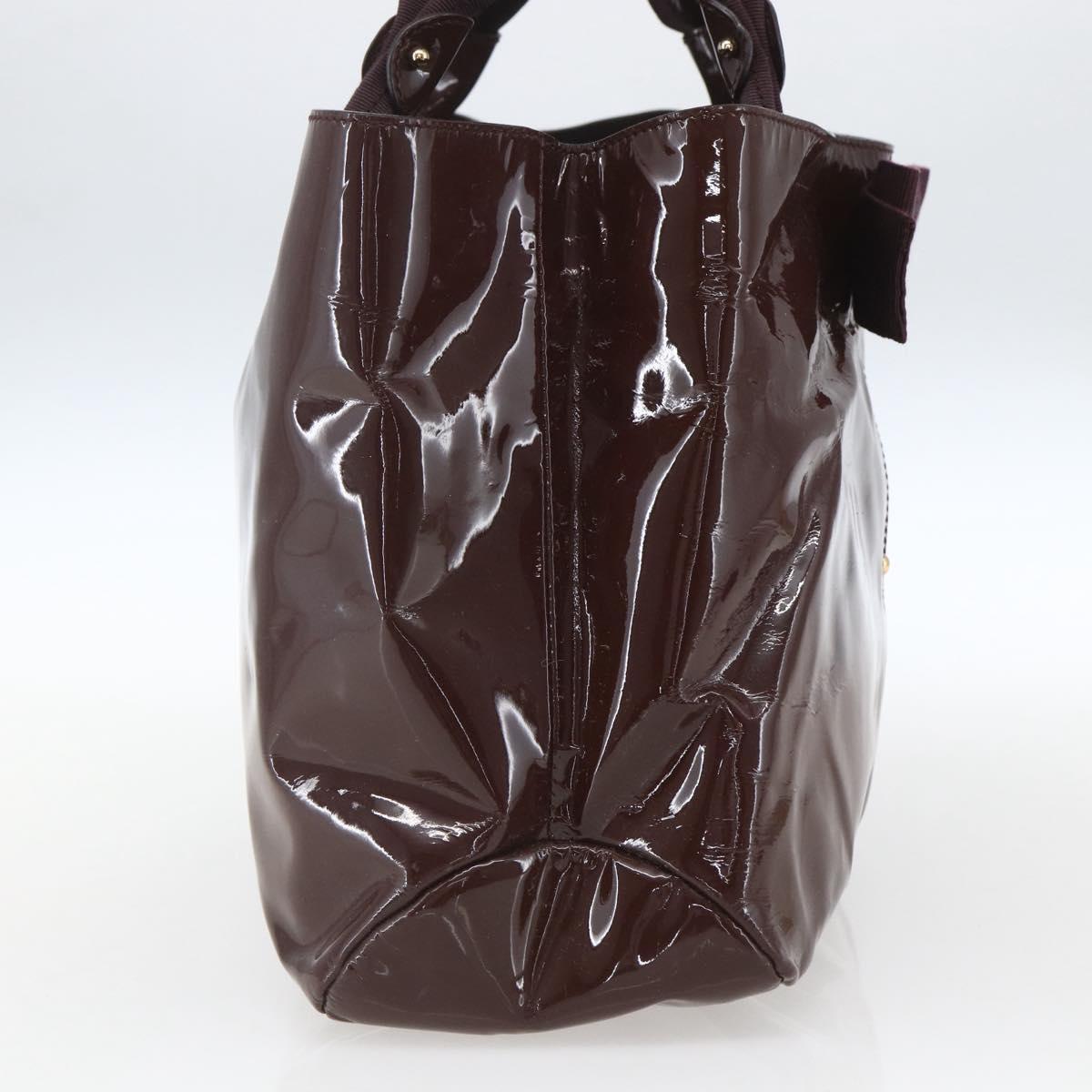 Salvatore Ferragamo Hand Bag Patent leather Brown Gold Auth bs32731