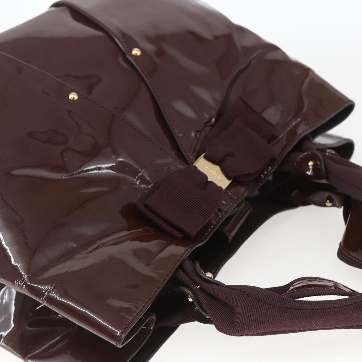 Salvatore Ferragamo Hand Bag Patent leather Brown Gold Auth bs32731