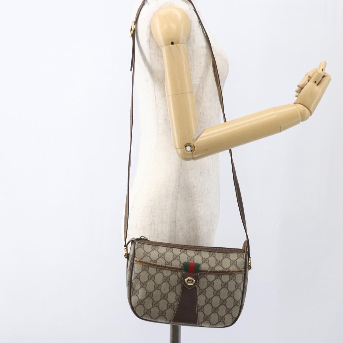 GUCCI GG Supreme Web Sherry Line Bag PVC Beige Gold 89 02 032 Auth bs32739