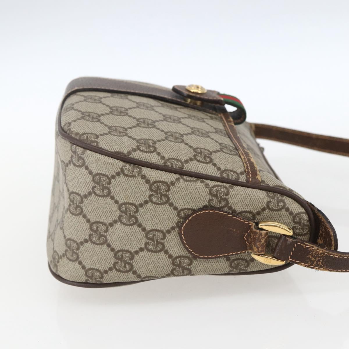 GUCCI GG Supreme Web Sherry Line Bag PVC Beige Gold 89 02 032 Auth bs32739