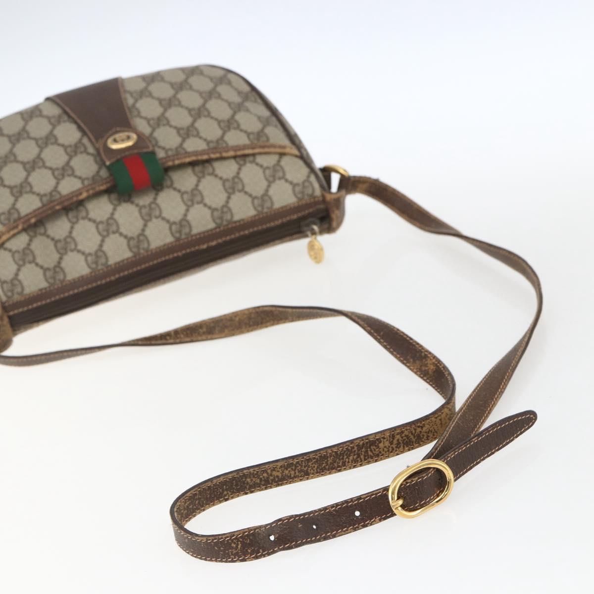 GUCCI GG Supreme Web Sherry Line Bag PVC Beige Gold 89 02 032 Auth bs32739