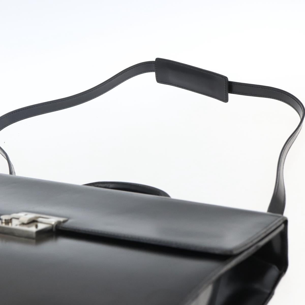 Salvatore Ferragamo Business Bag Leather Black Silver Auth bs32765