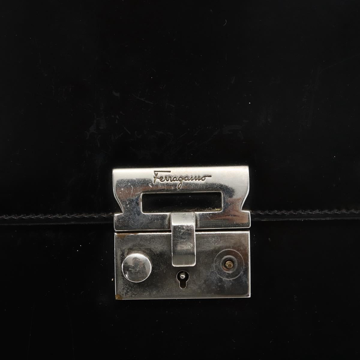 Salvatore Ferragamo Business Bag Leather Black Silver Auth bs32765
