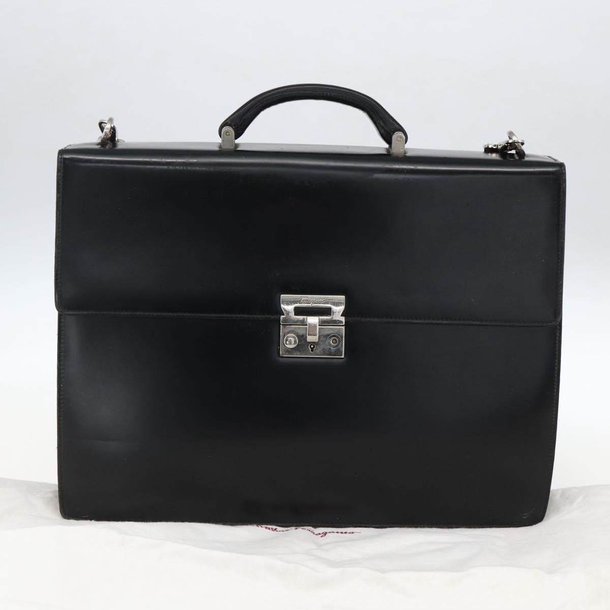 Salvatore Ferragamo Business Bag Leather Black Silver Auth bs32765