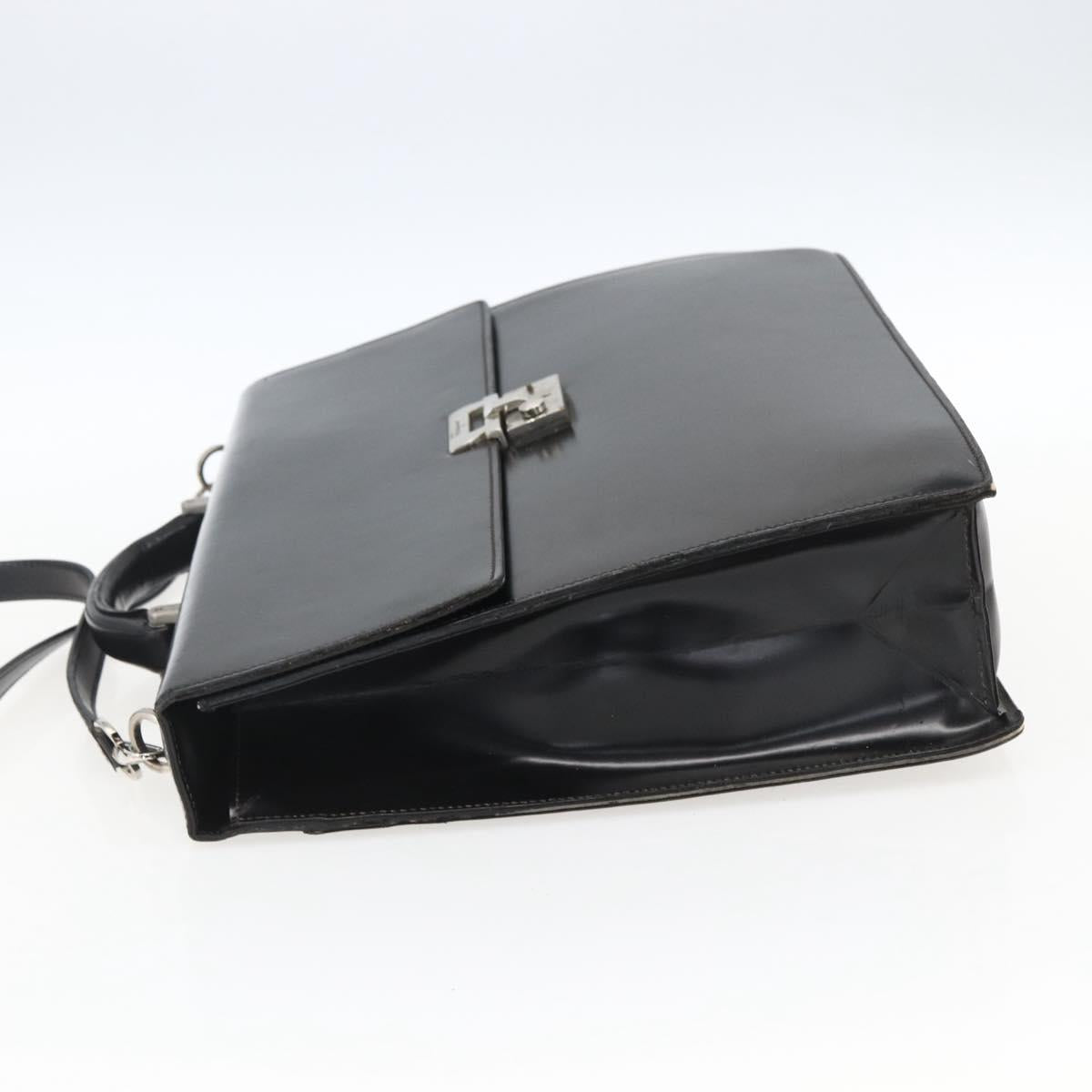 Salvatore Ferragamo Business Bag Leather Black Silver Auth bs32765