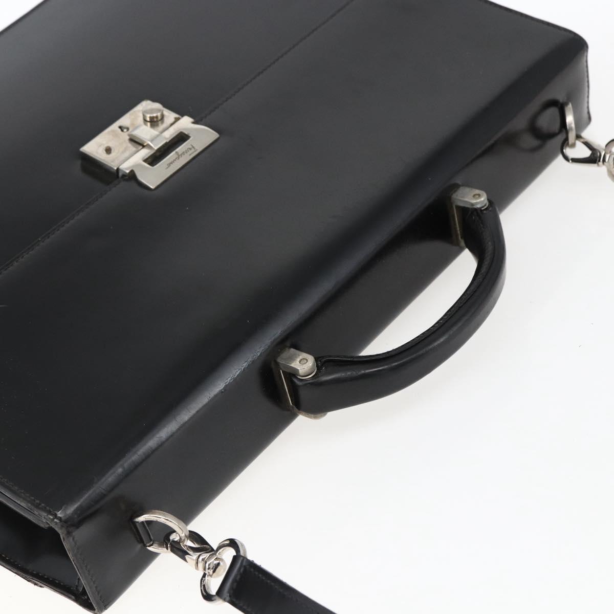 Salvatore Ferragamo Business Bag Leather Black Silver Auth bs32765