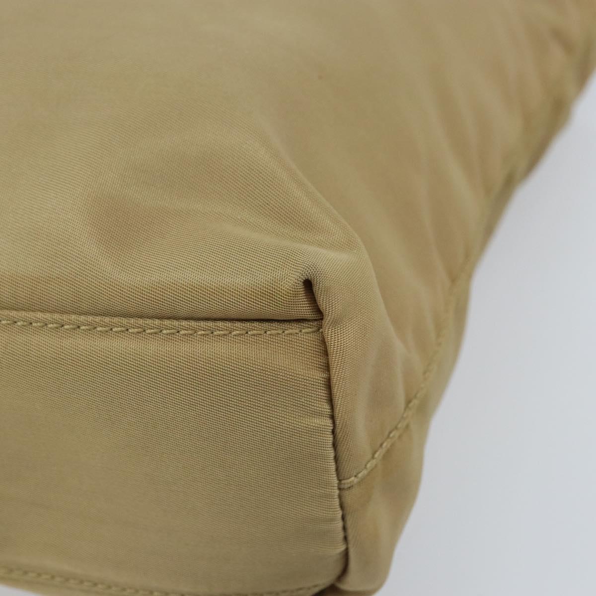 PRADA Hand Bag Nylon Beige Silver Auth bs32766