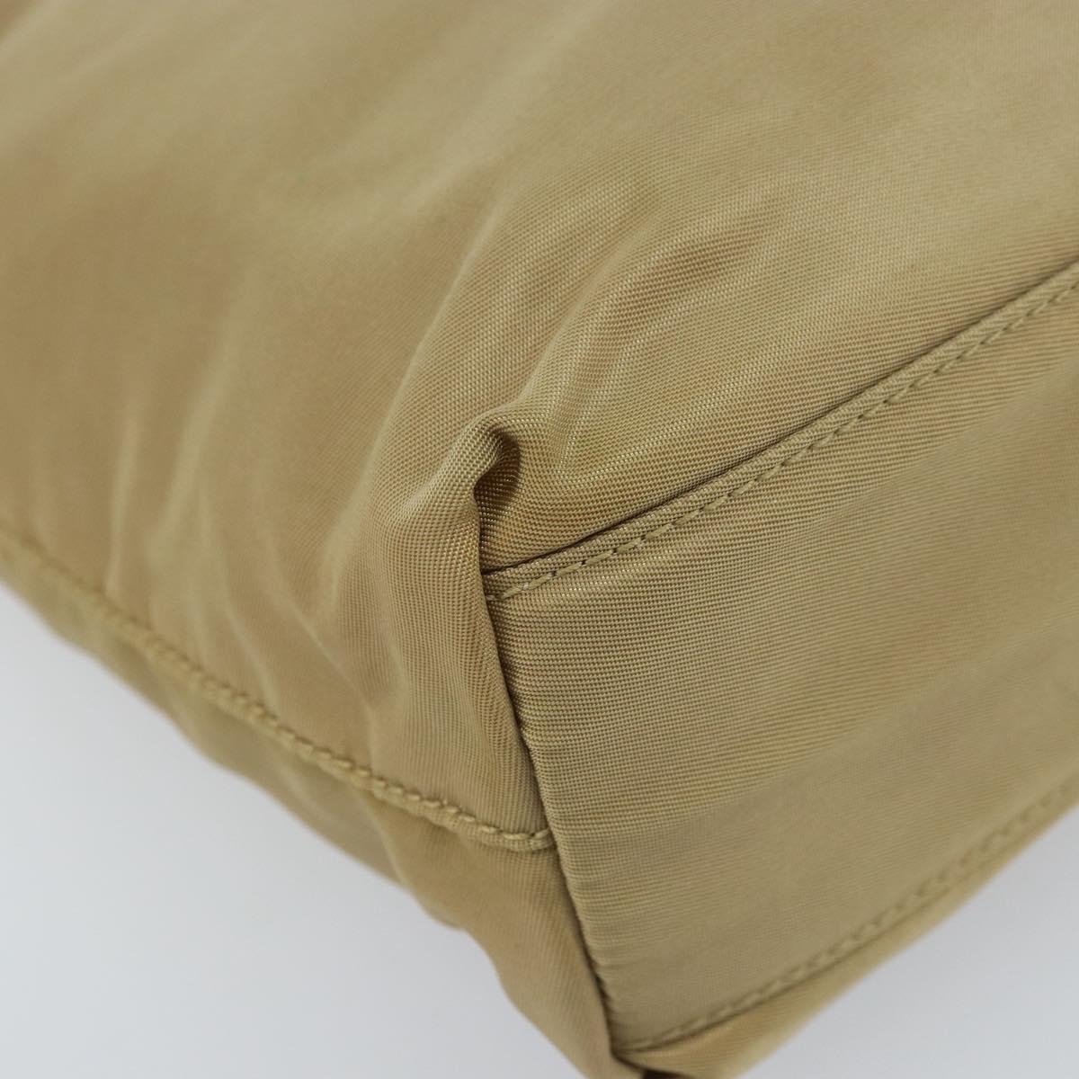 PRADA Hand Bag Nylon Beige Silver Auth bs32766