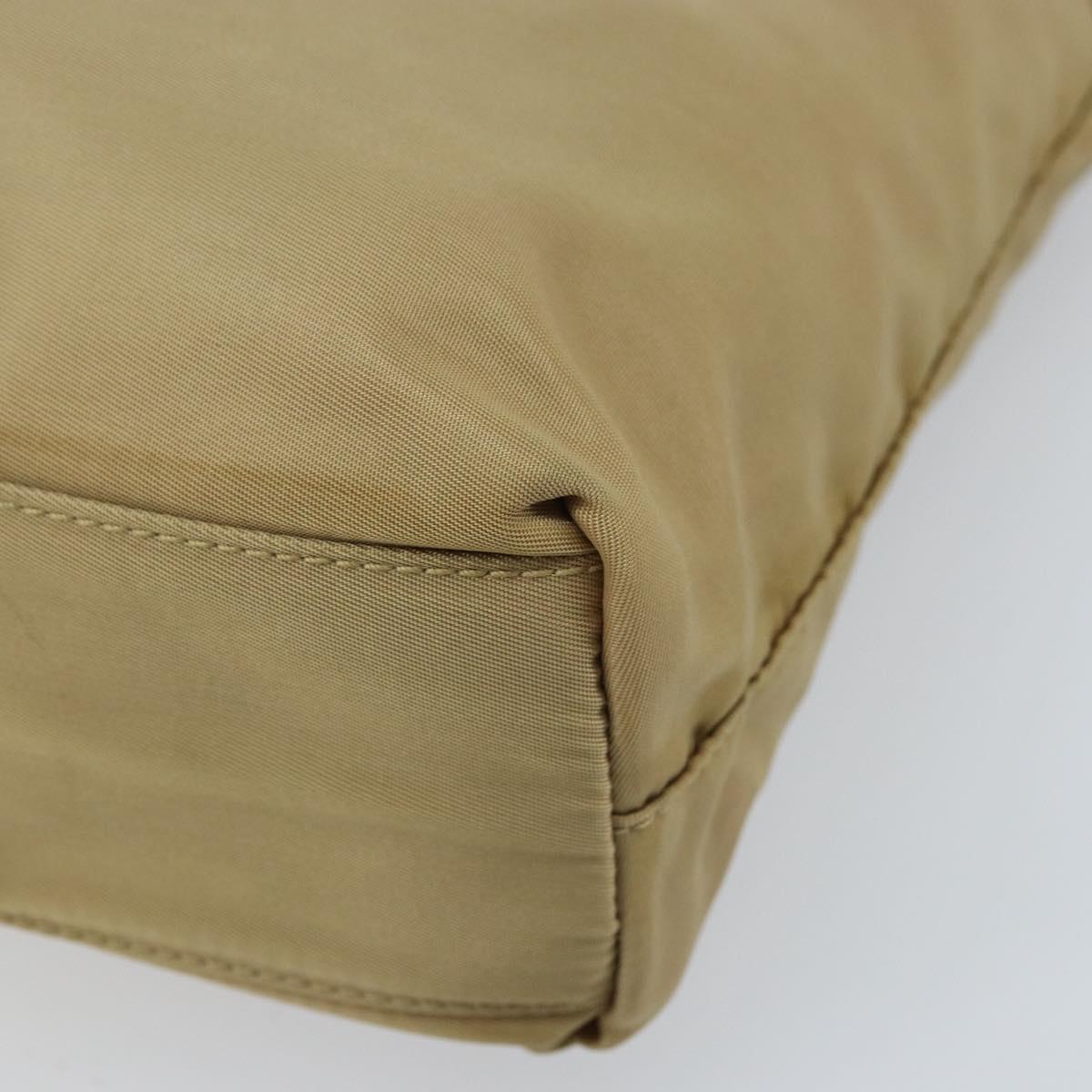 PRADA Hand Bag Nylon Beige Silver Auth bs32766