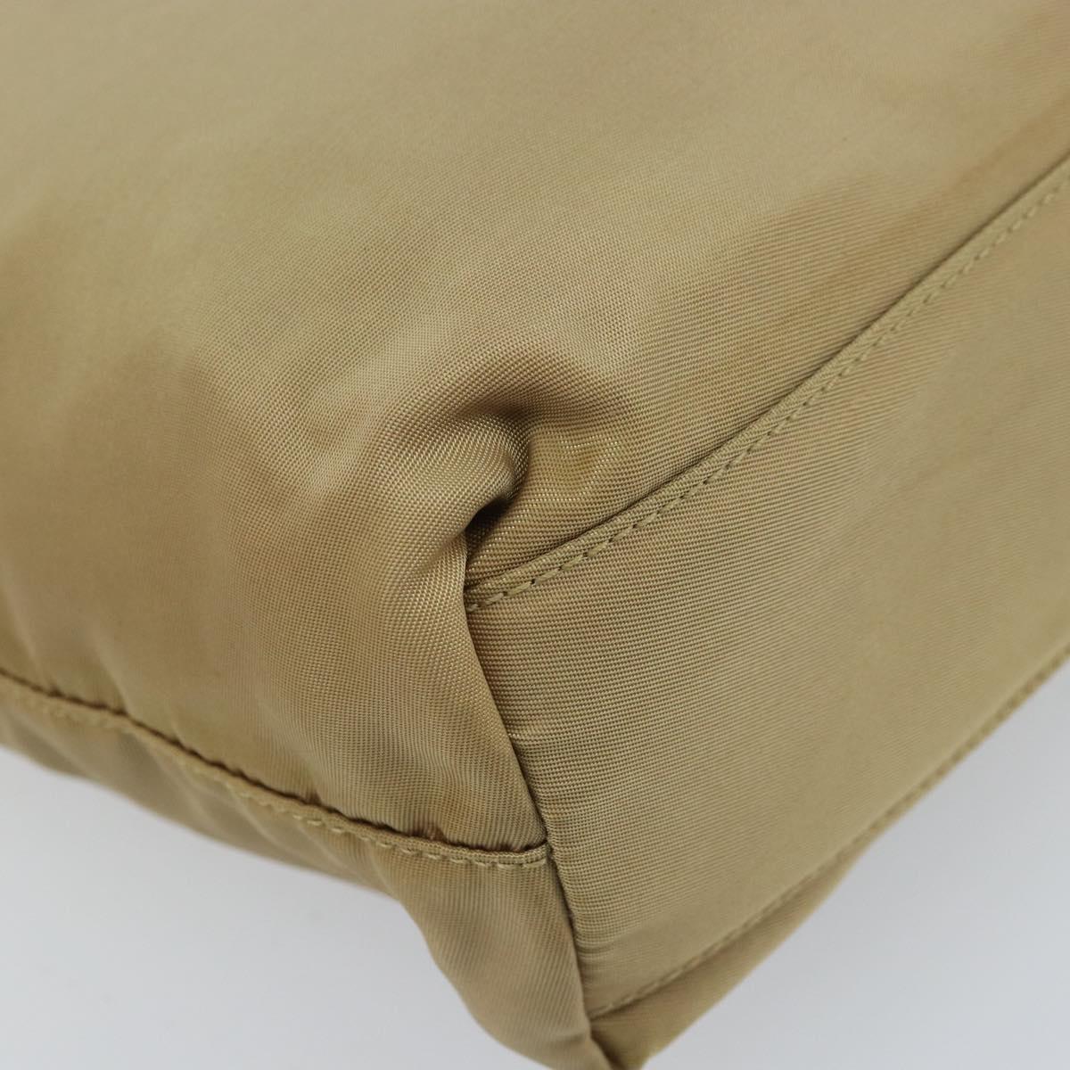 PRADA Hand Bag Nylon Beige Silver Auth bs32766