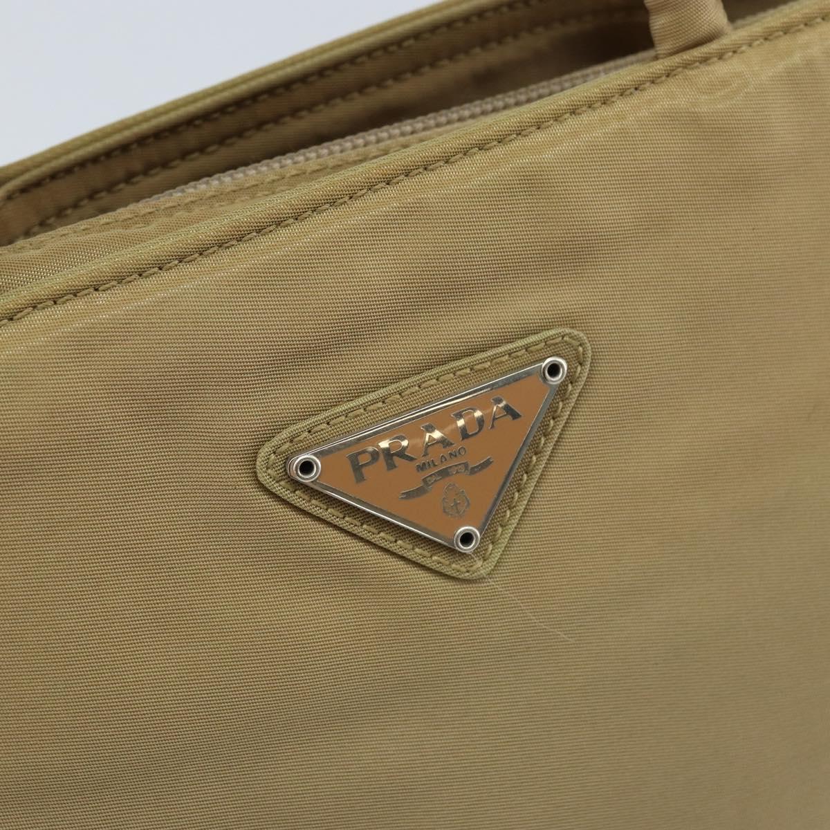 PRADA Hand Bag Nylon Beige Silver Auth bs32766