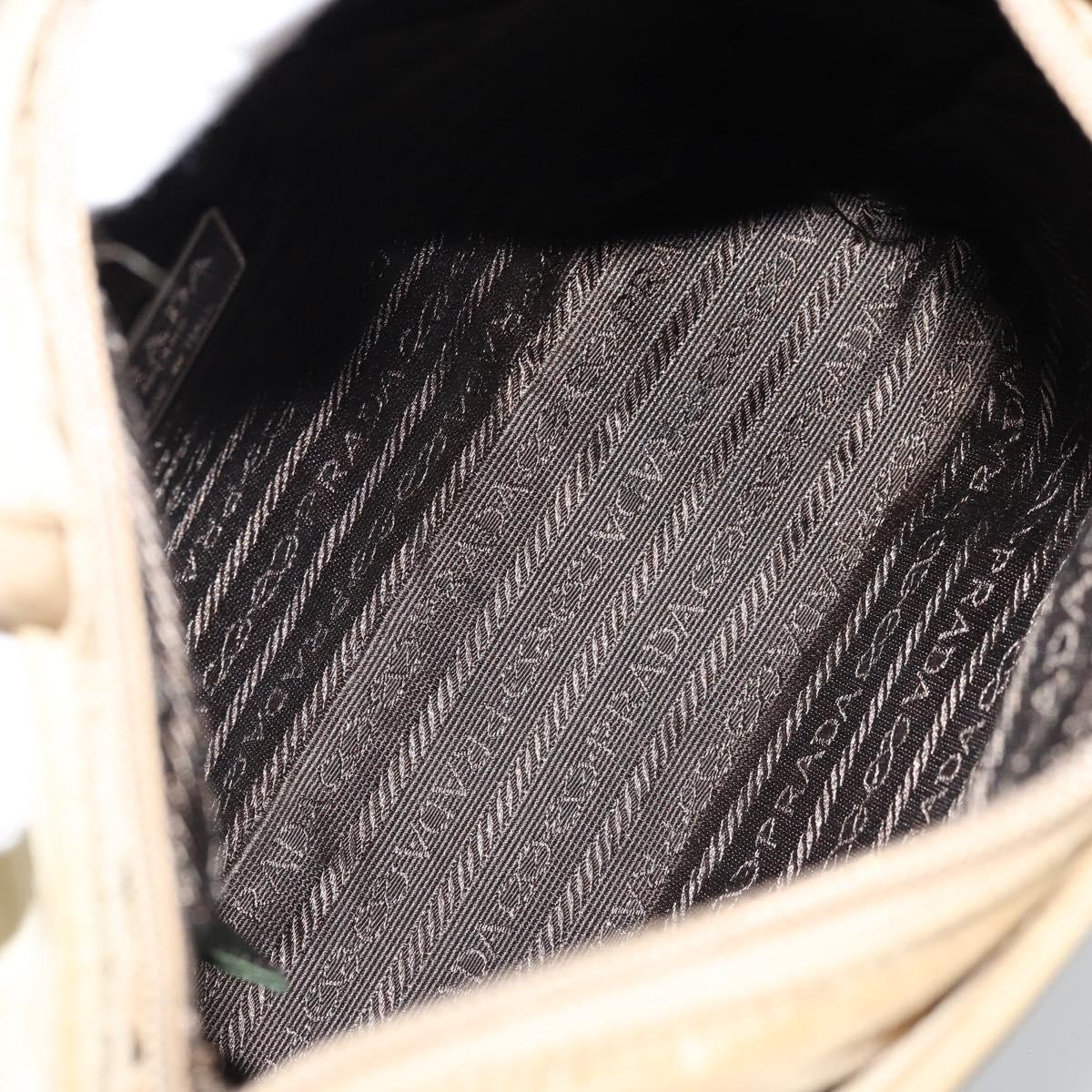 PRADA Hand Bag Nylon Beige Silver Auth bs32766