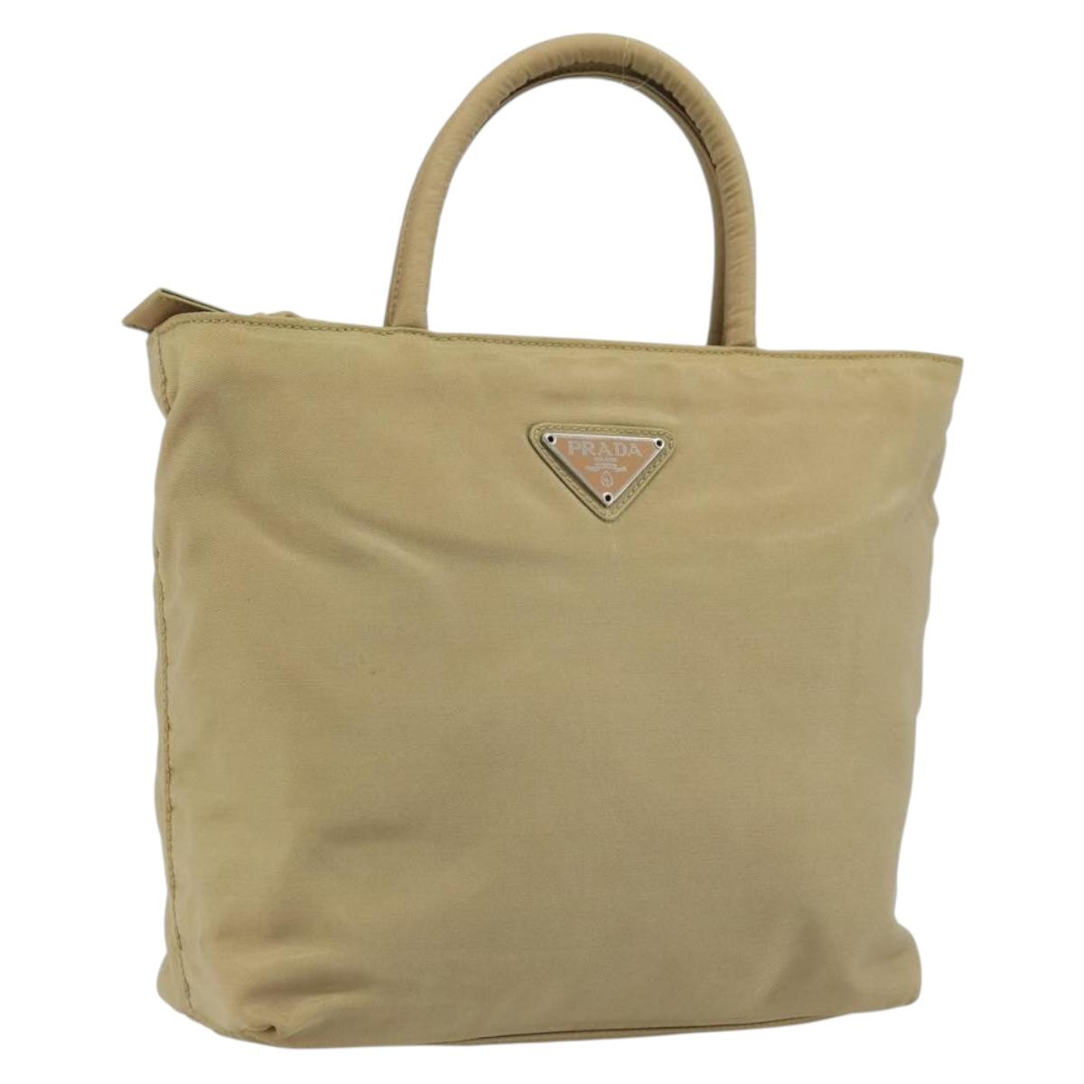 PRADA Hand Bag Nylon Beige Silver Auth bs32766