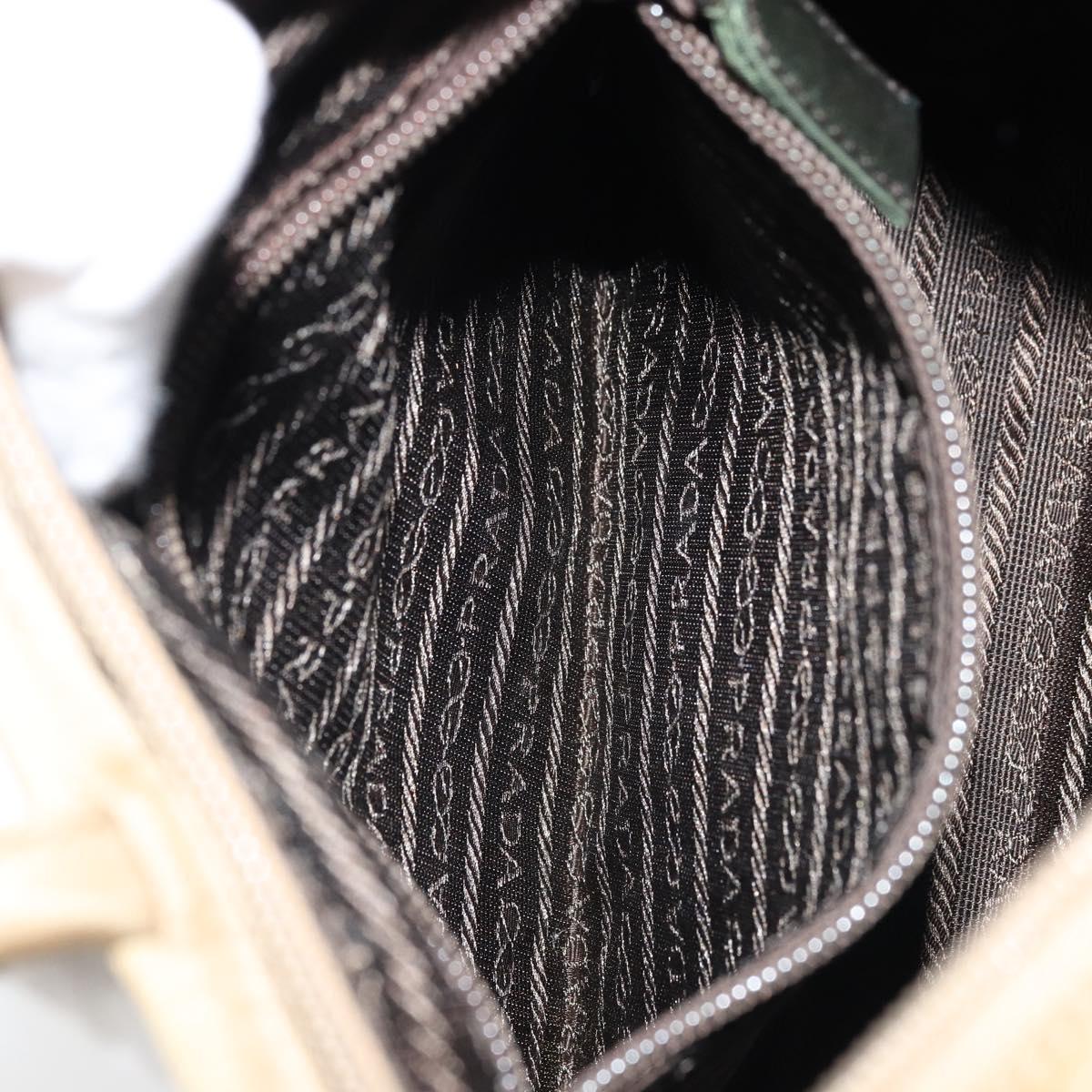 PRADA Hand Bag Nylon Beige Silver Auth bs32766