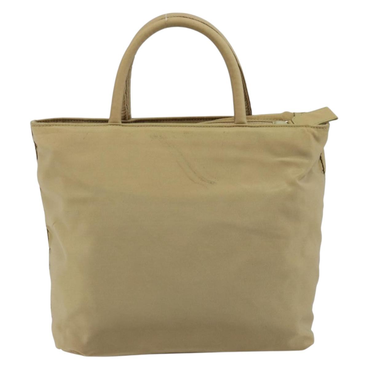 PRADA Hand Bag Nylon Beige Silver Auth bs32766