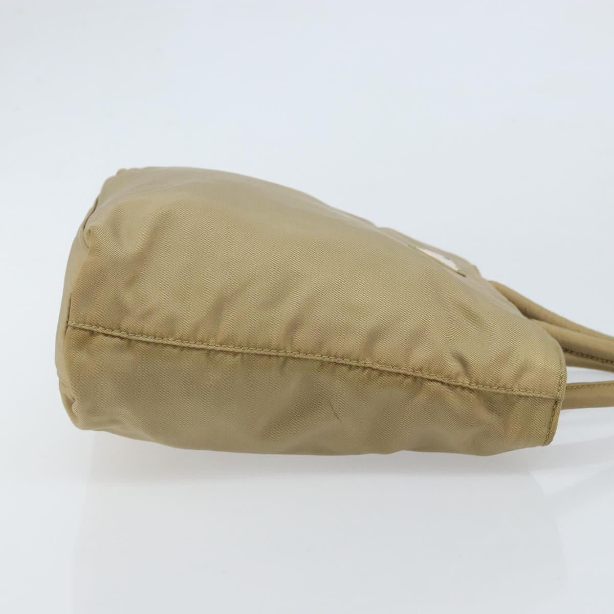 PRADA Hand Bag Nylon Beige Silver Auth bs32766