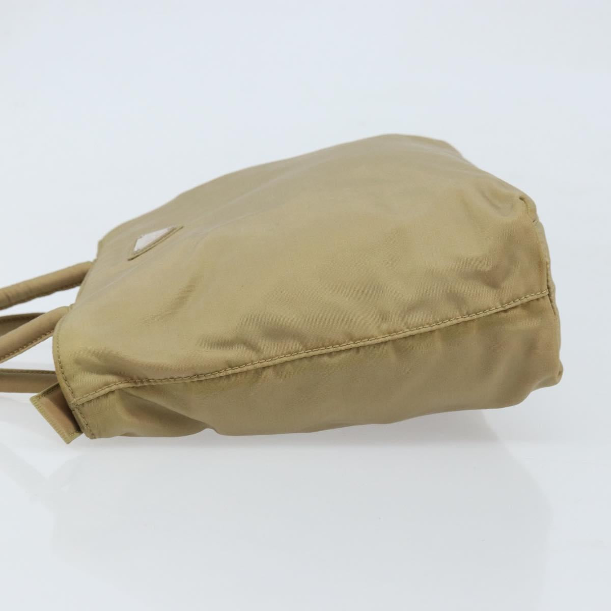 PRADA Hand Bag Nylon Beige Silver Auth bs32766