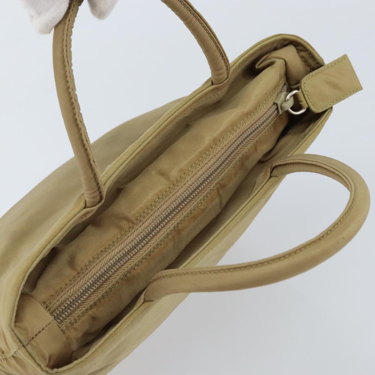 PRADA Hand Bag Nylon Beige Silver Auth bs32766