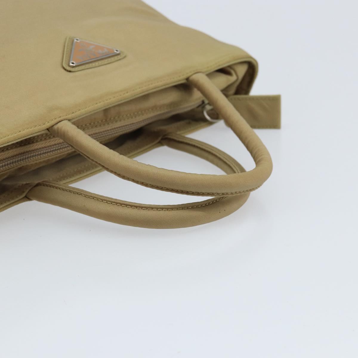 PRADA Hand Bag Nylon Beige Silver Auth bs32766