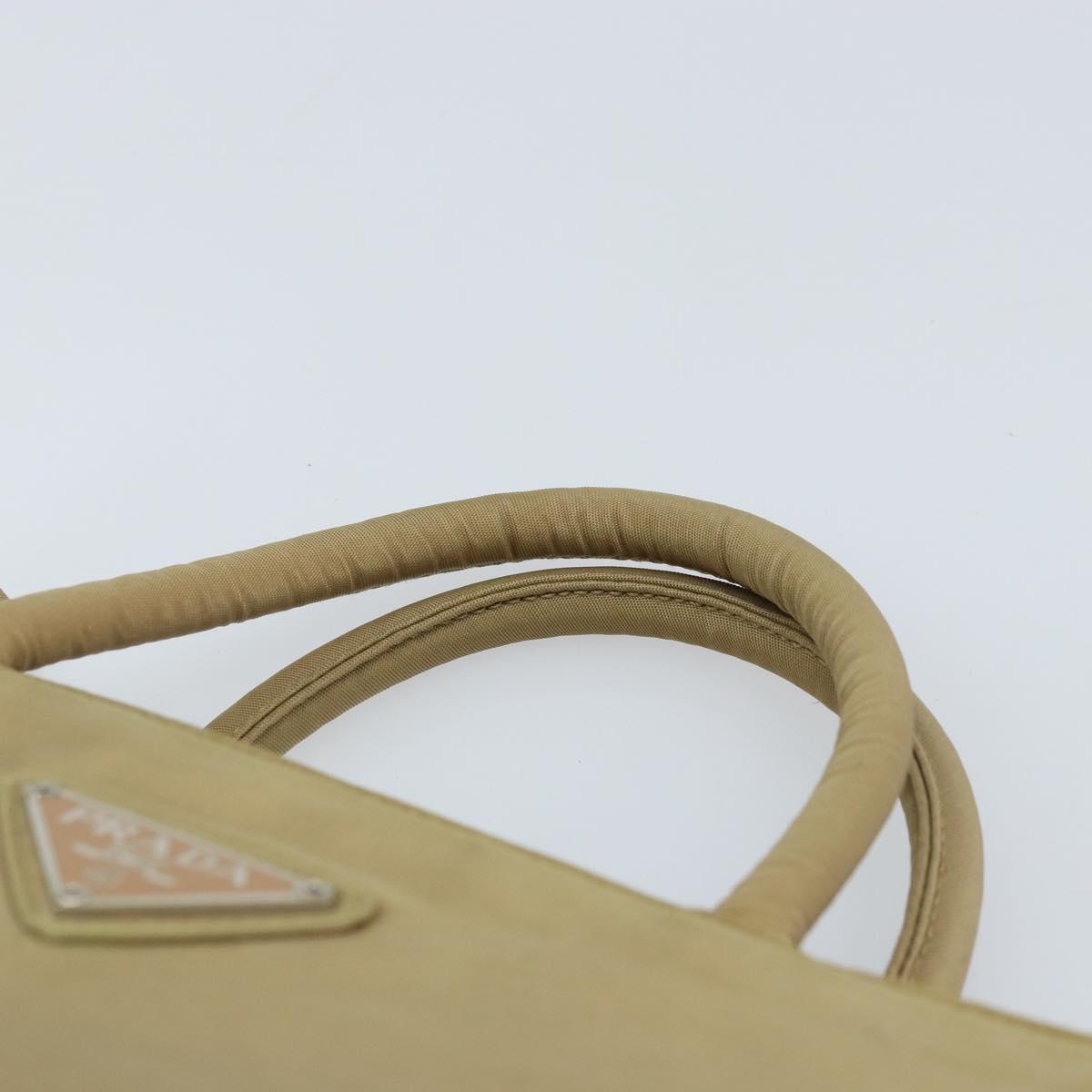 PRADA Hand Bag Nylon Beige Silver Auth bs32766