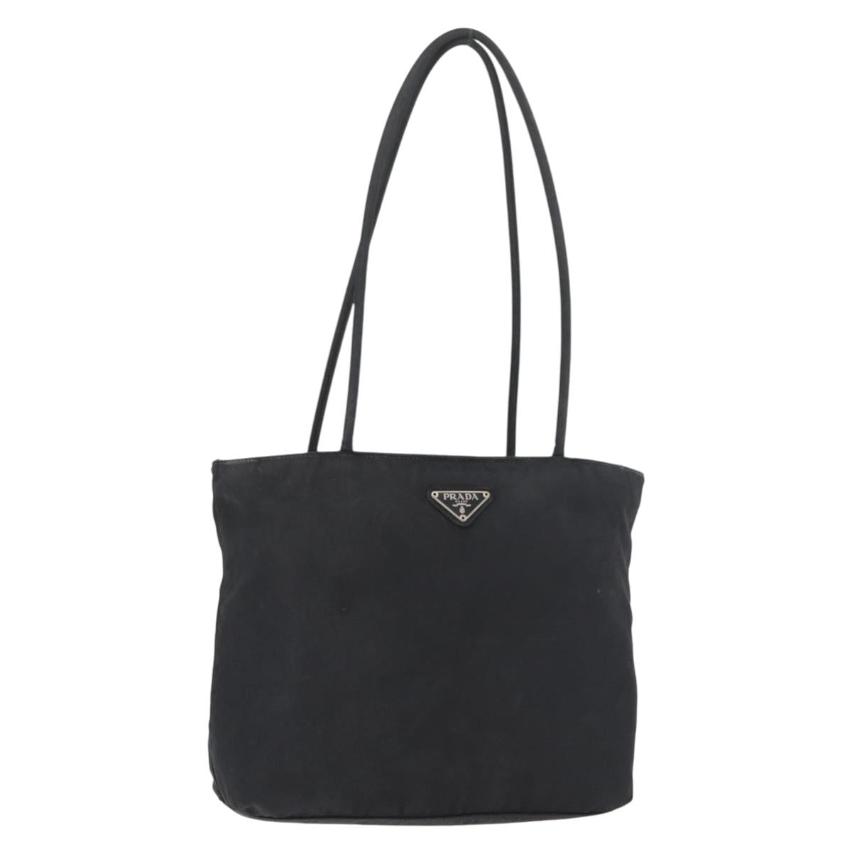 PRADA Tote Bag Nylon Black Silver Auth bs32768
