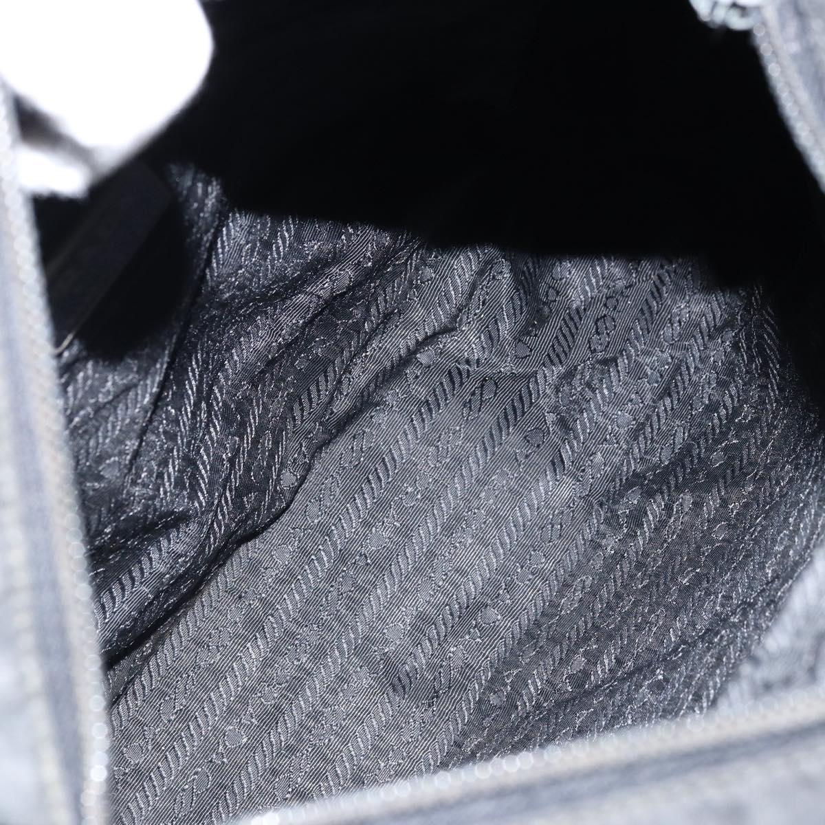 PRADA Tote Bag Nylon Black Silver Auth bs32768