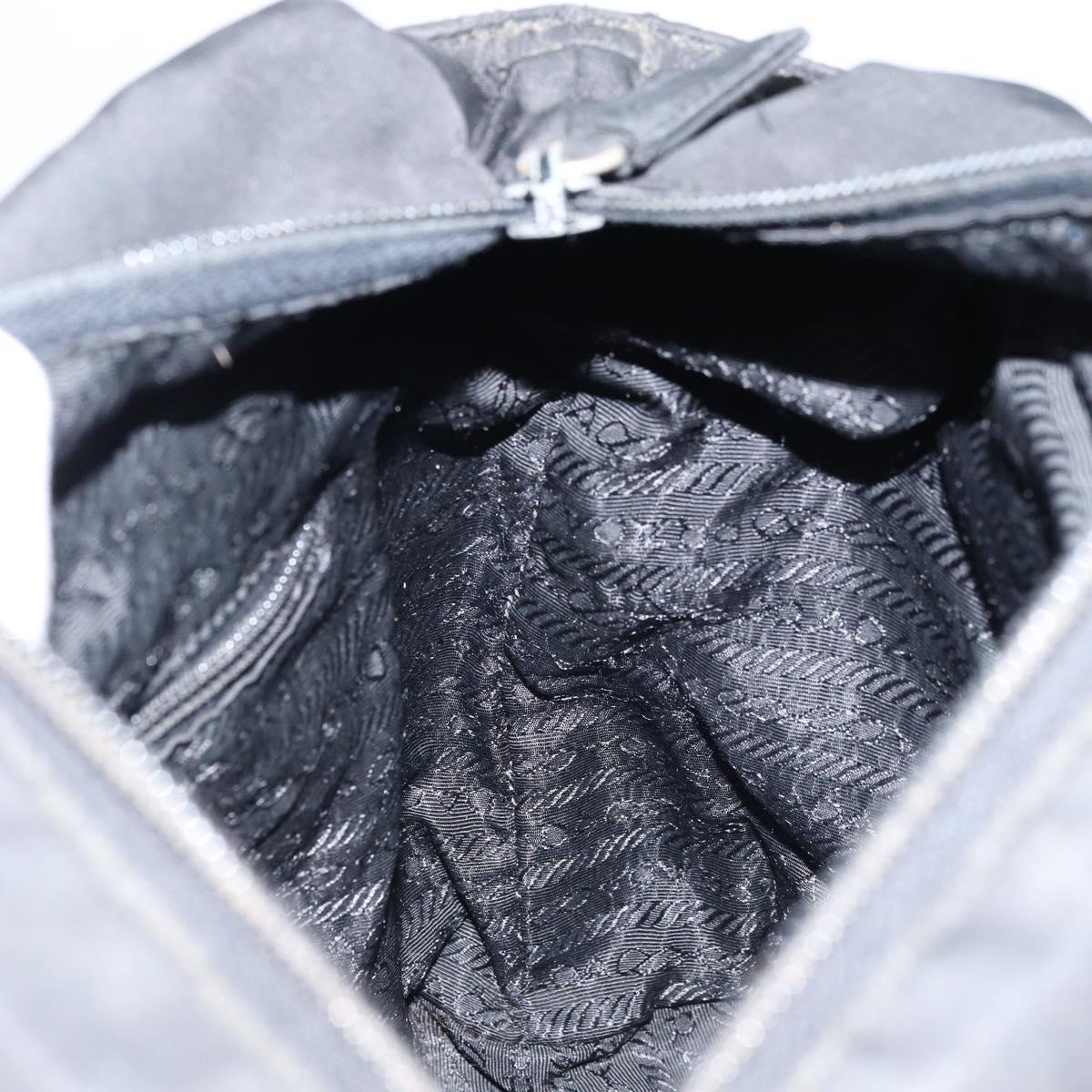 PRADA Tote Bag Nylon Black Silver Auth bs32768