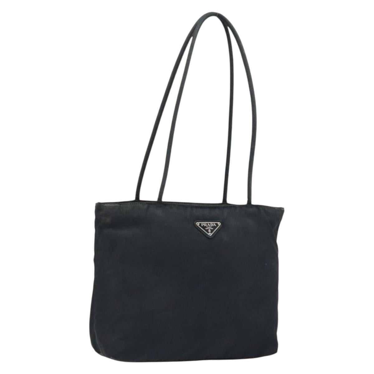 PRADA Tote Bag Nylon Black Silver Auth bs32768