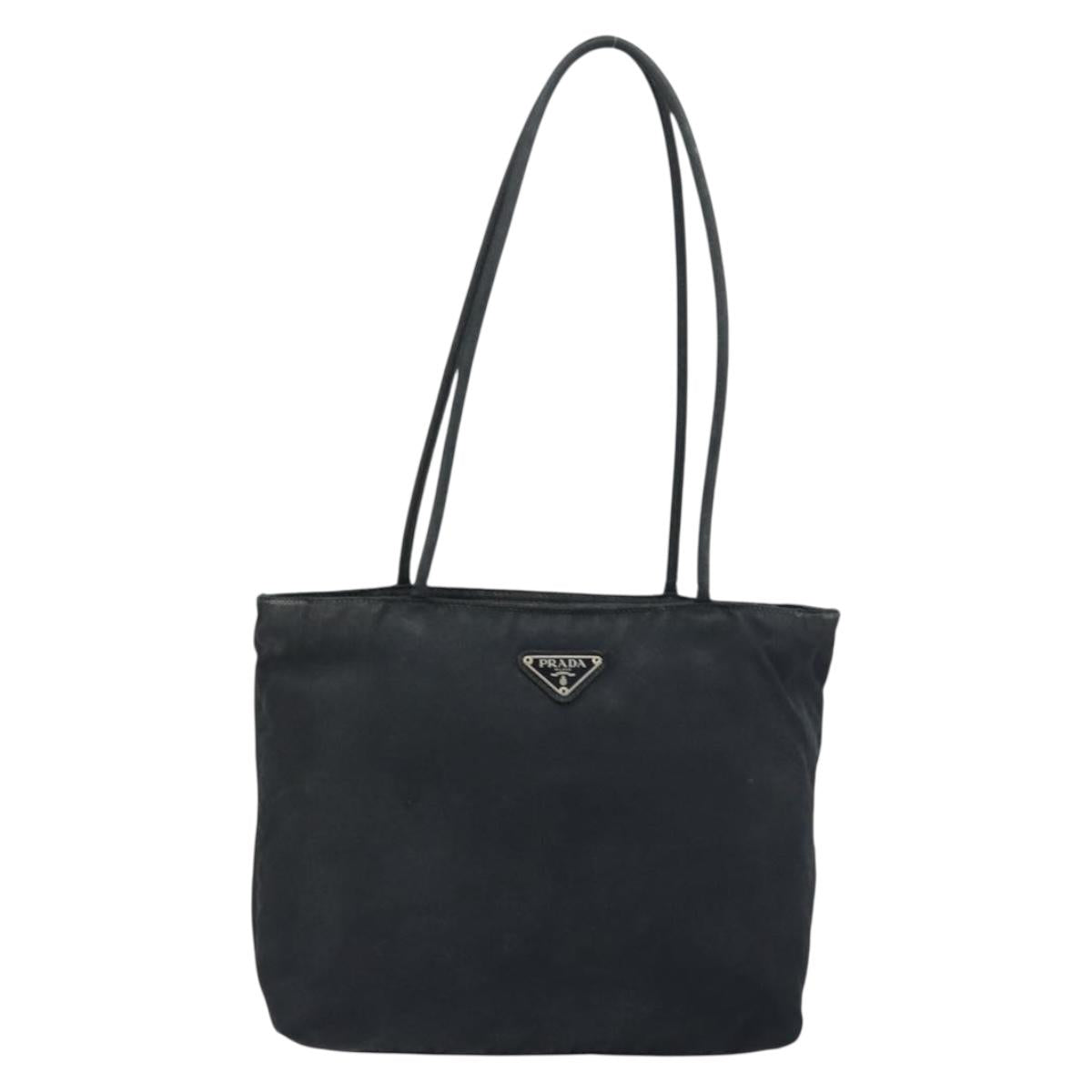 PRADA Tote Bag Nylon Black Silver Auth bs32768