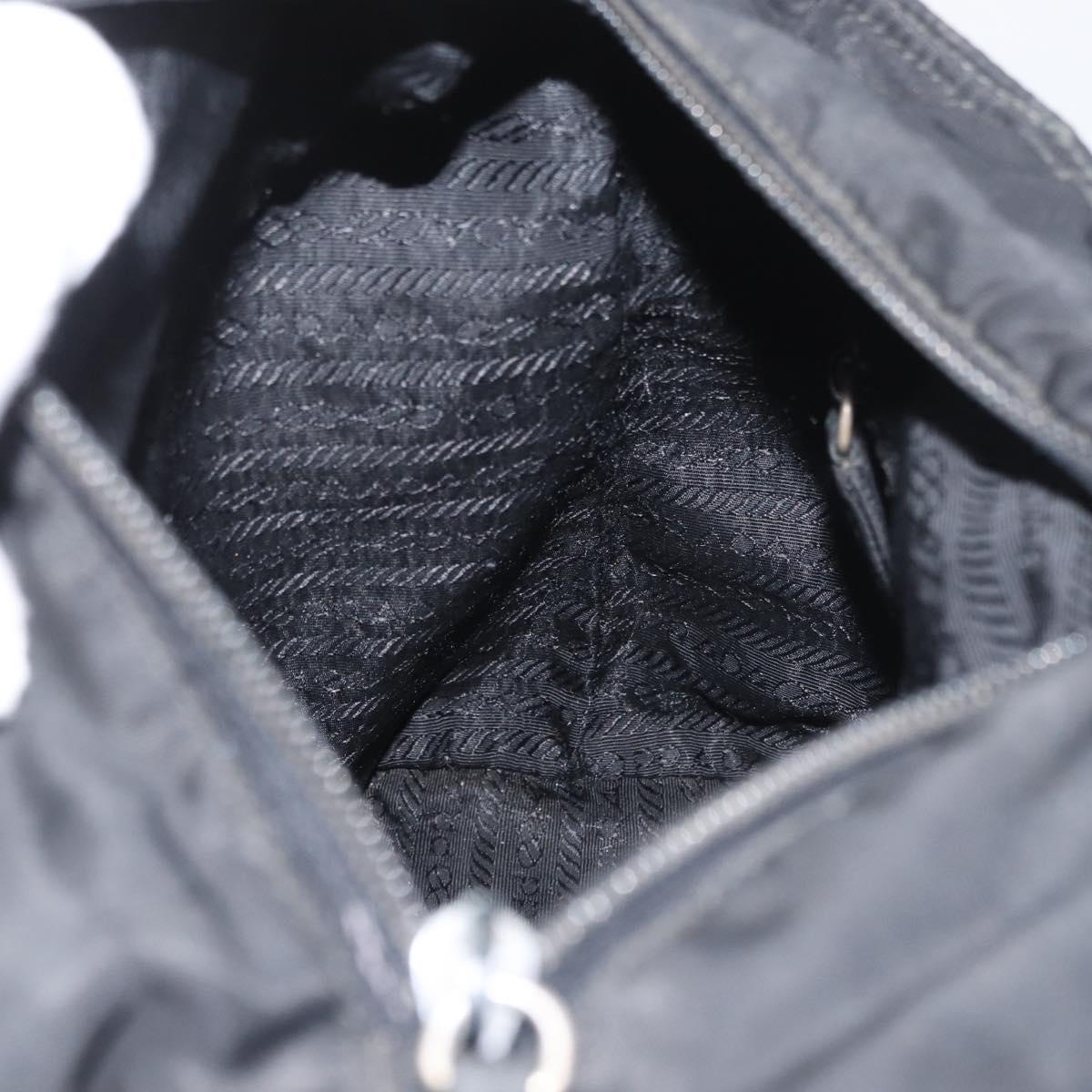 PRADA Tote Bag Nylon Black Silver Auth bs32768