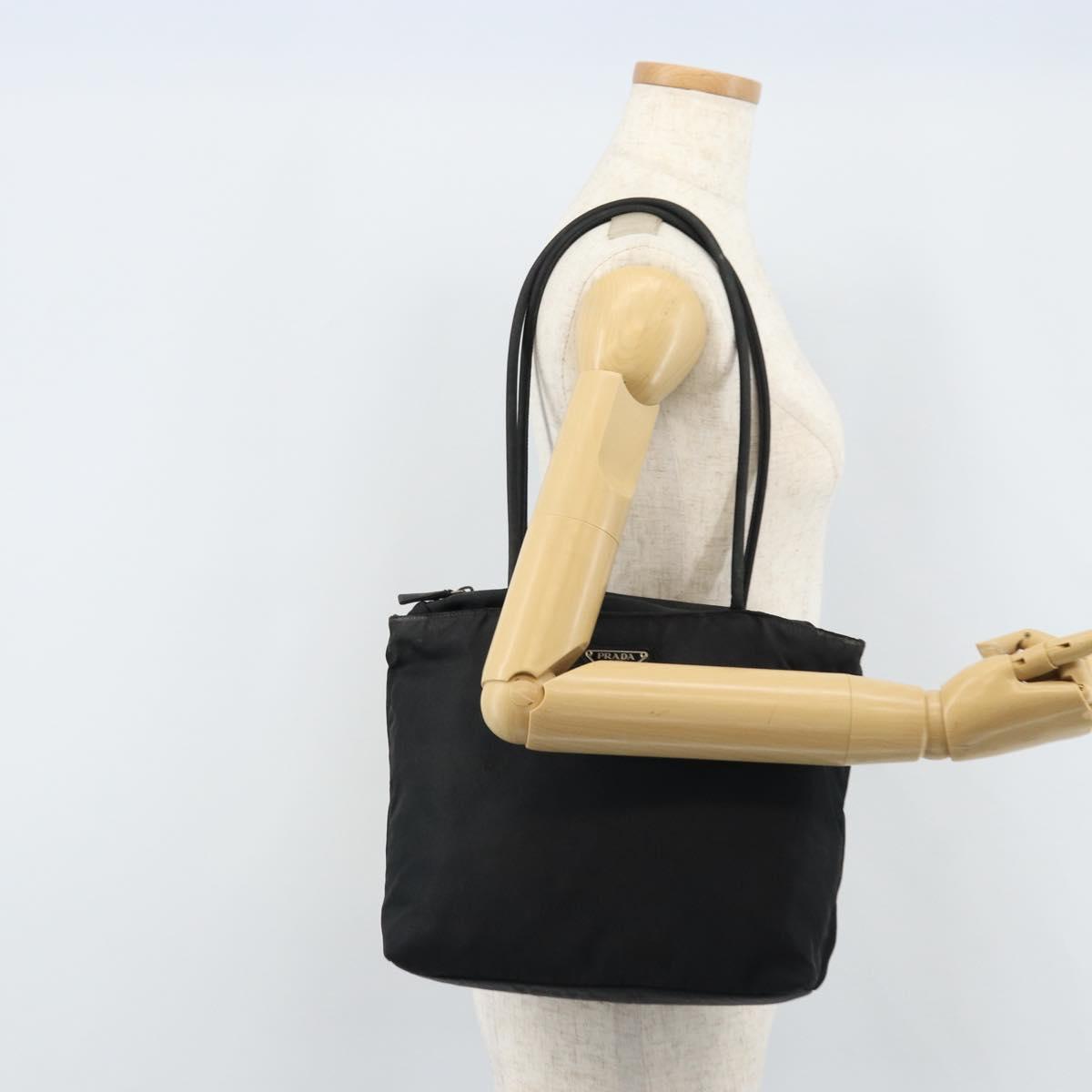 PRADA Tote Bag Nylon Black Silver Auth bs32768