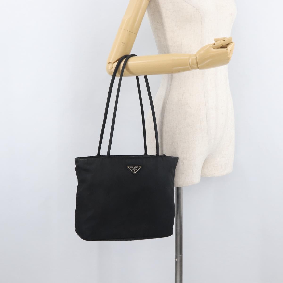 PRADA Tote Bag Nylon Black Silver Auth bs32768