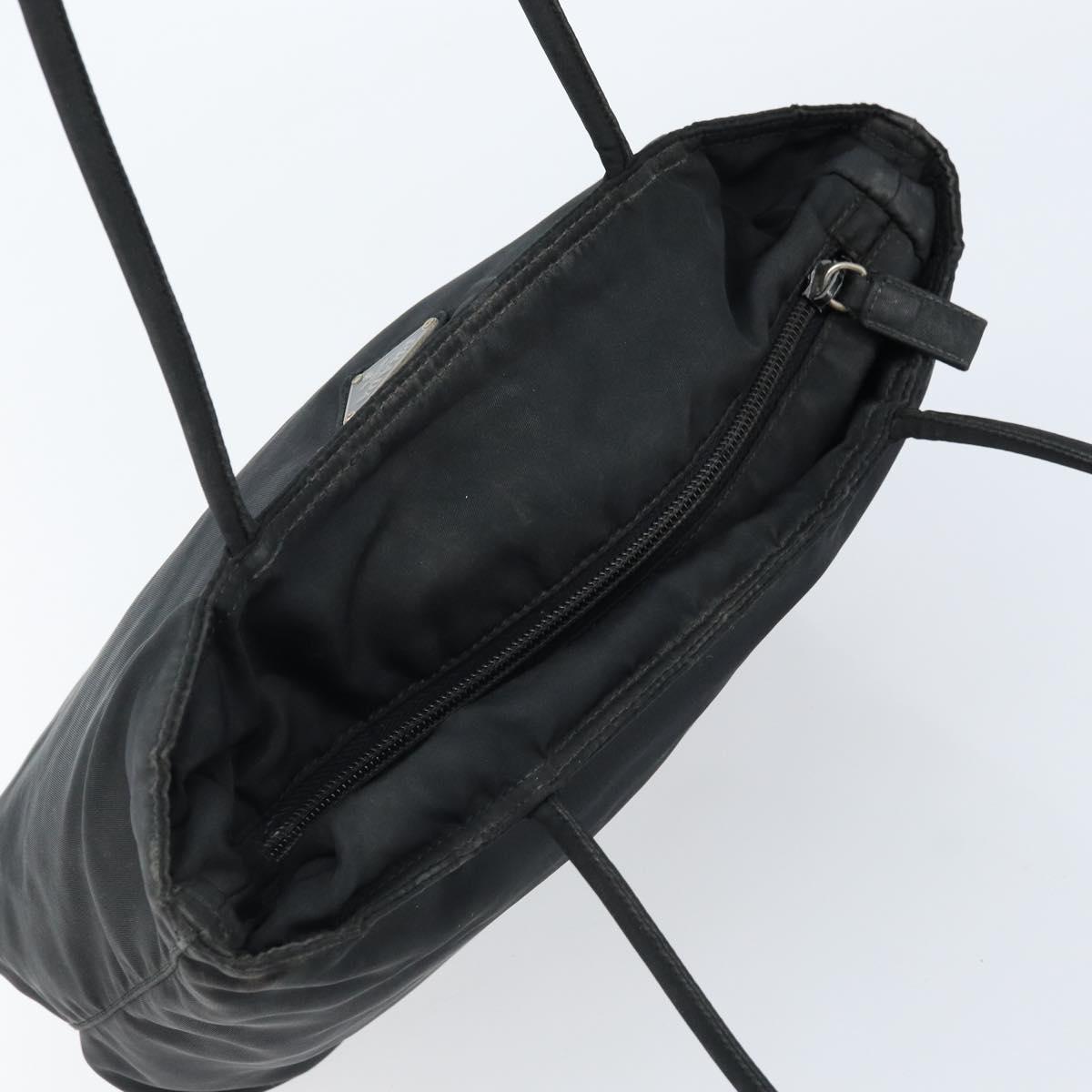 PRADA Tote Bag Nylon Black Silver Auth bs32768