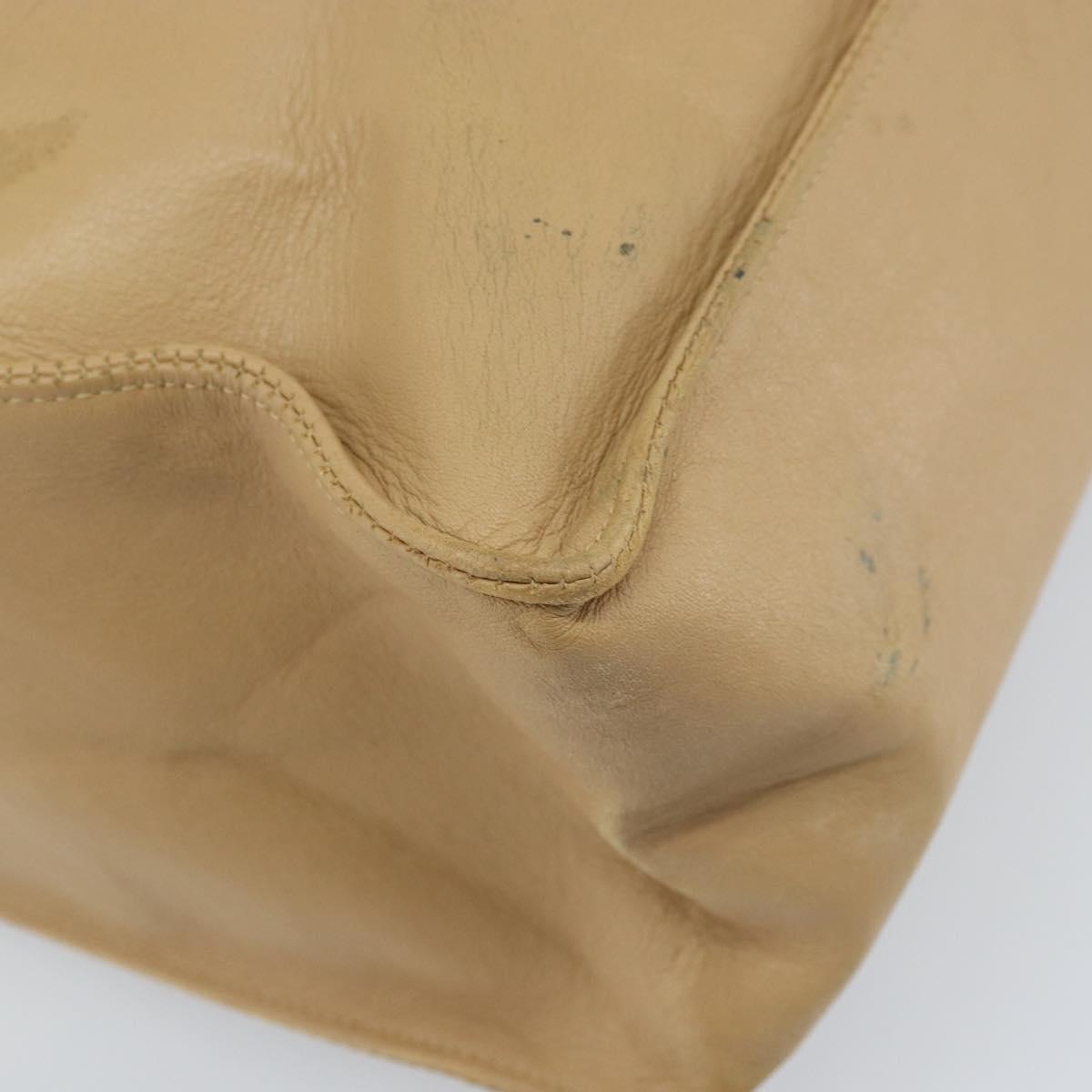 CHANEL Tote Bag Leather Beige Gold CC Auth bs32770