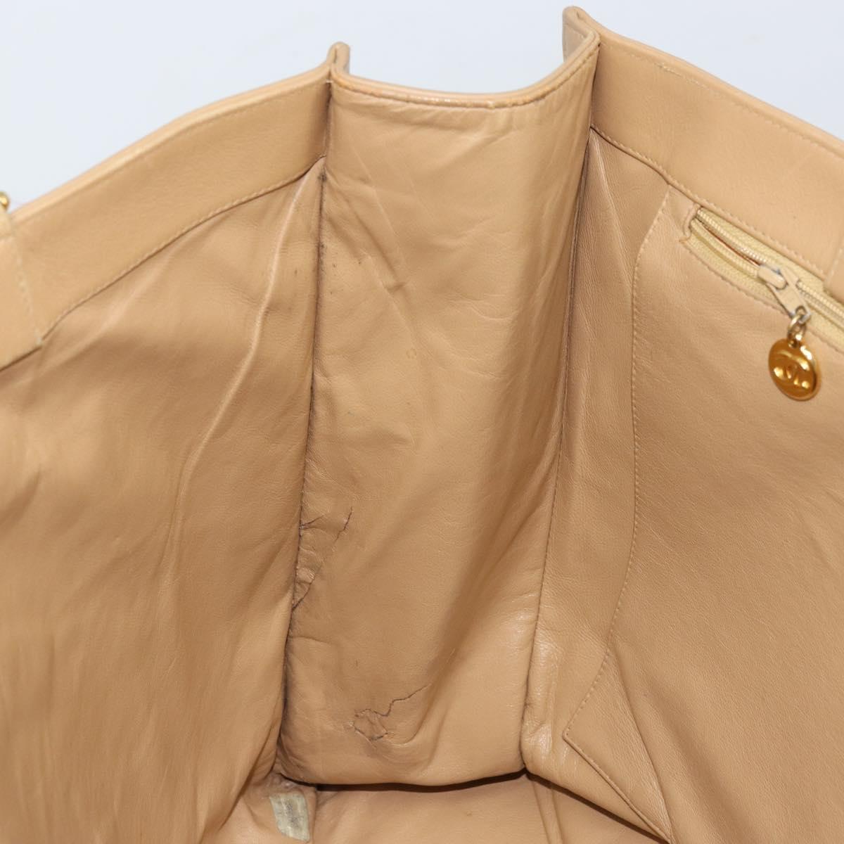 CHANEL Tote Bag Leather Beige Gold CC Auth bs32770