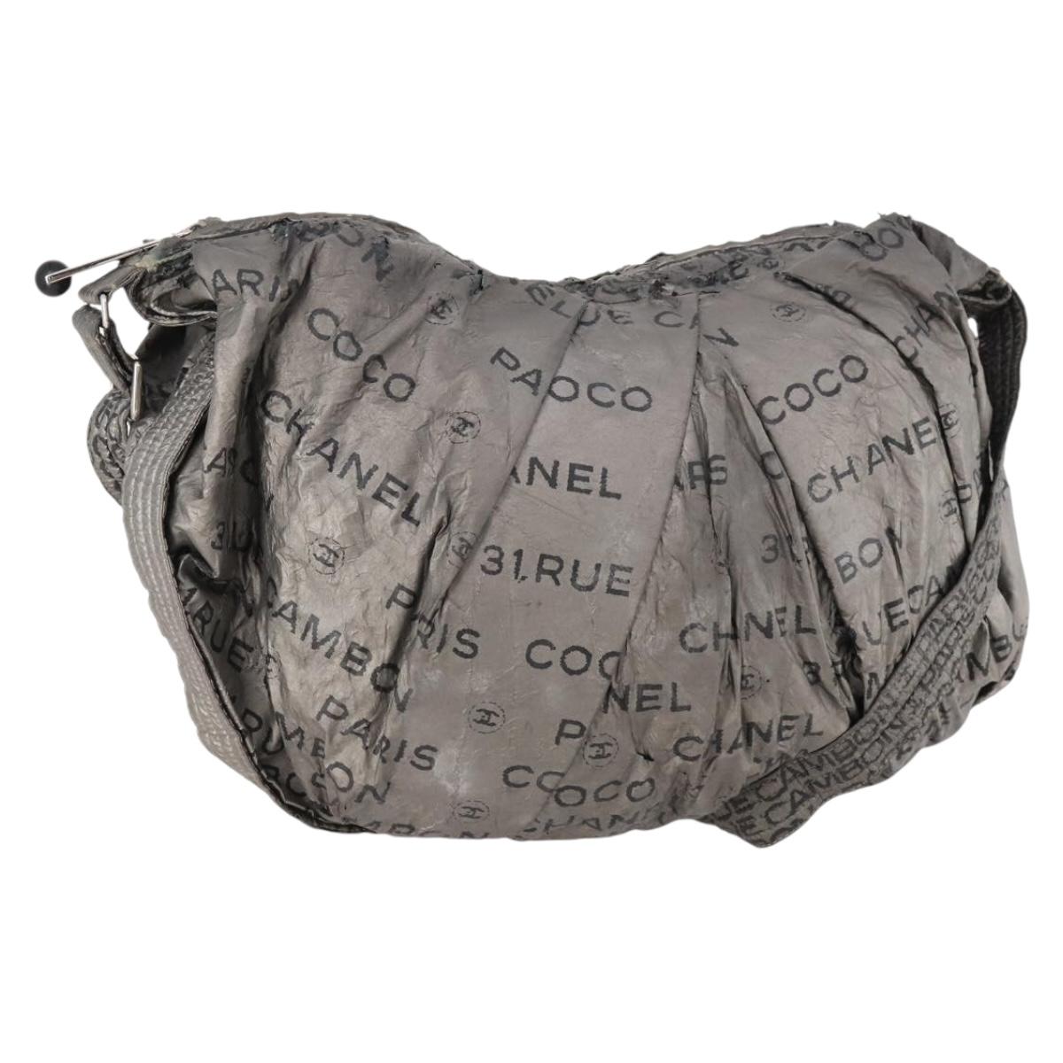 CHANEL Unlimited Shoulder Bag Coated Canvas Silver CC Auth bs32772