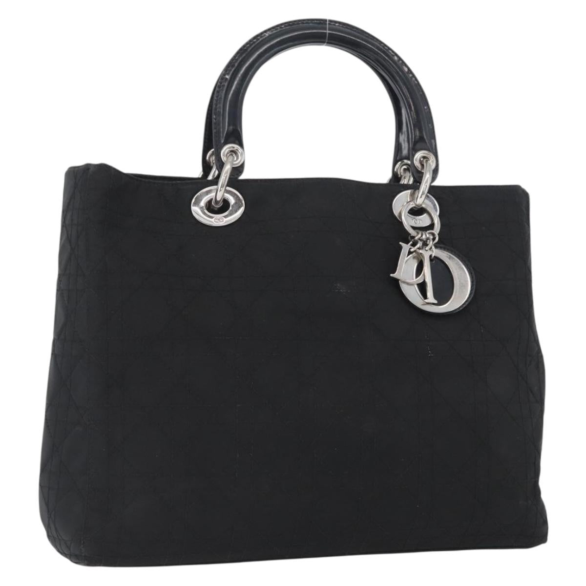 Christian Dior Canage Hand Bag Nylon Black Silver Auth bs32773