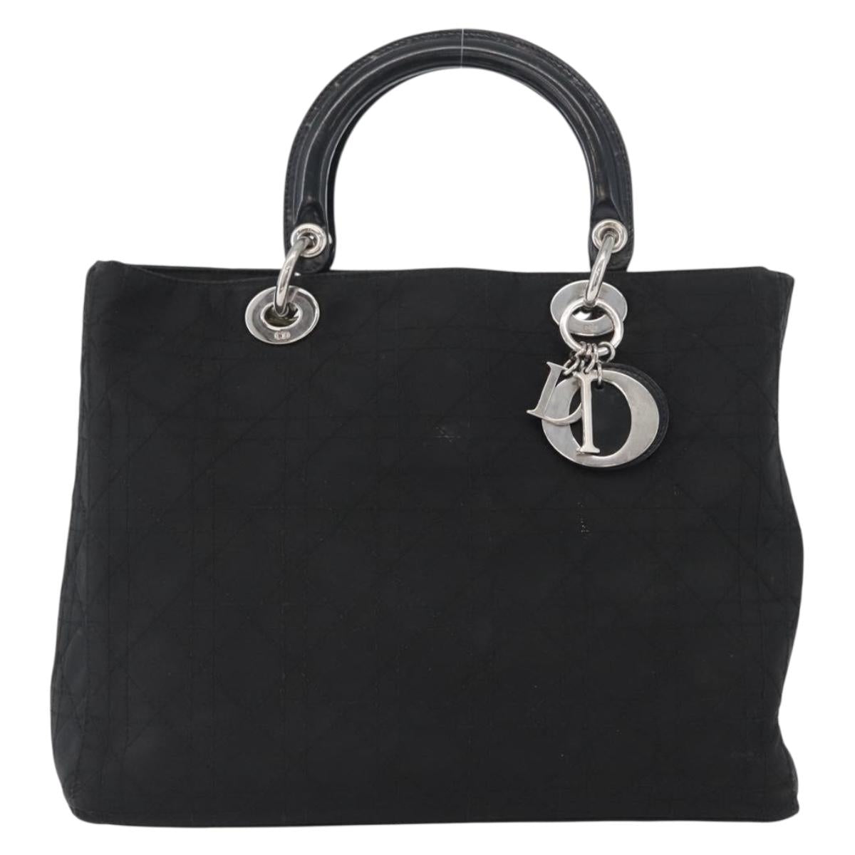 Christian Dior Canage Hand Bag Nylon Black Silver Auth bs32773