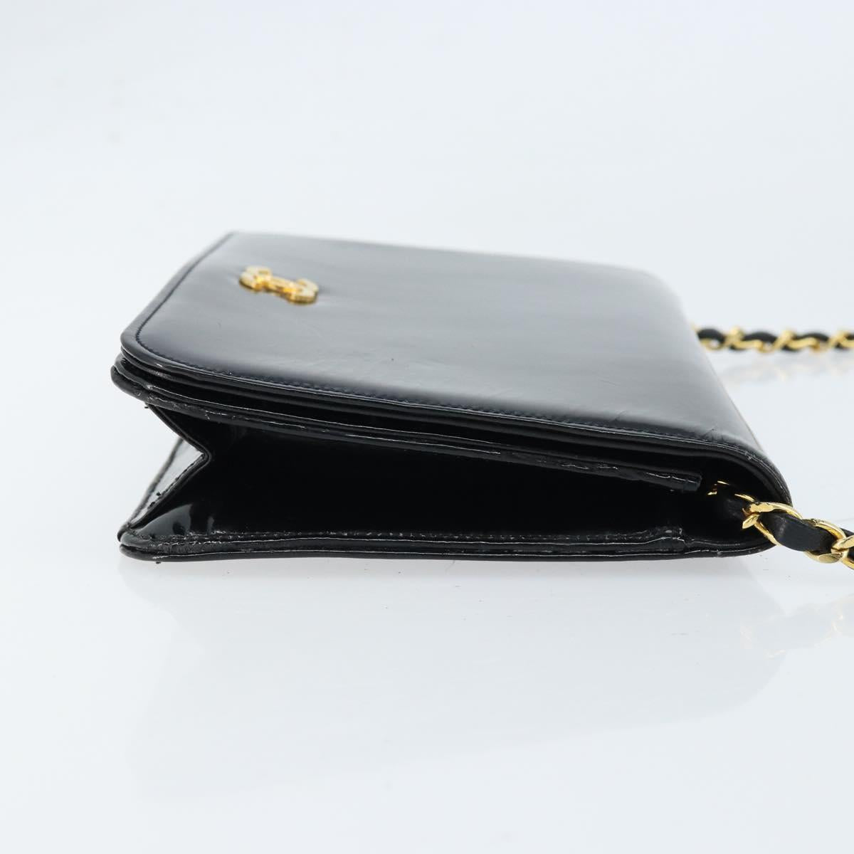 CHANEL Chain Shoulder Bag Patent leather Black Gold CC Auth bs32777