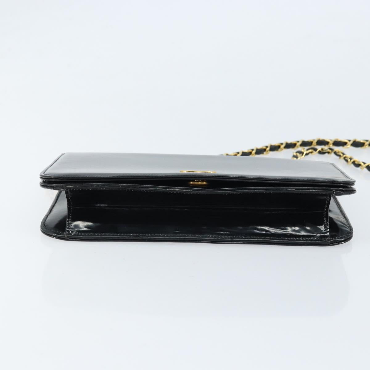 CHANEL Chain Shoulder Bag Patent leather Black Gold CC Auth bs32777