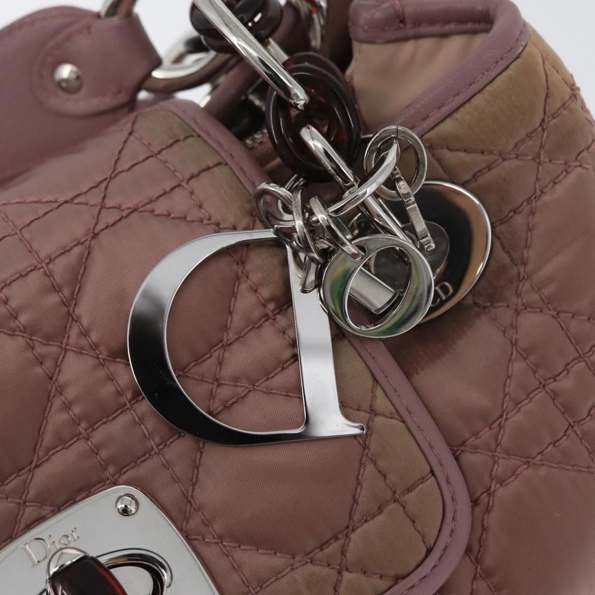 Christian Dior Canage Hand Bag Nylon Pink Silver Auth bs32778