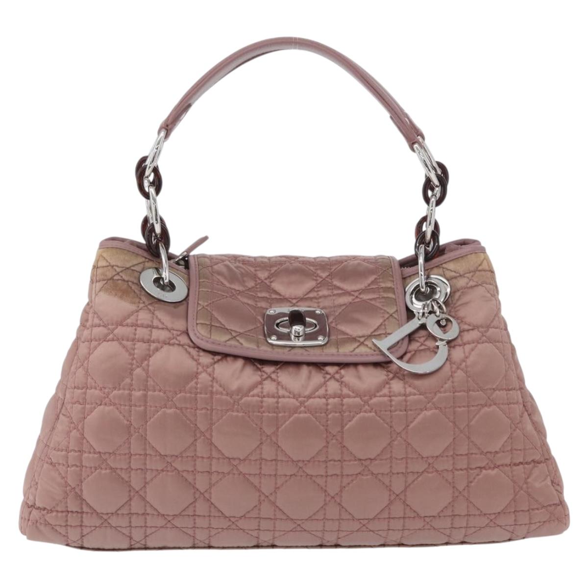 Christian Dior Canage Hand Bag Nylon Pink Silver Auth bs32778