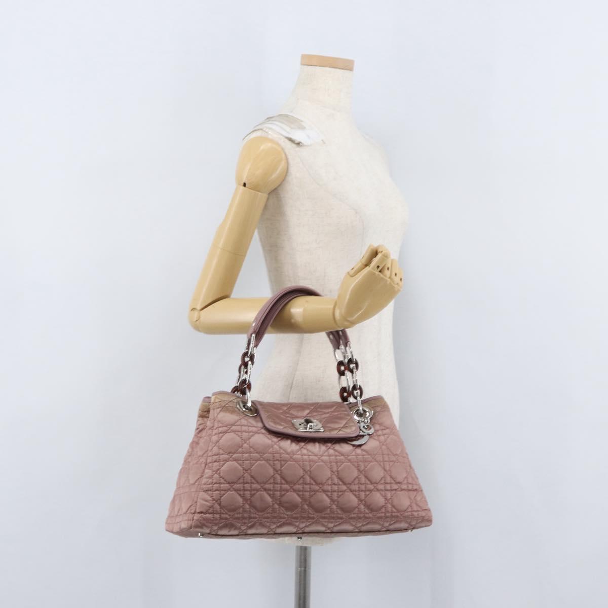Christian Dior Canage Hand Bag Nylon Pink Silver Auth bs32778