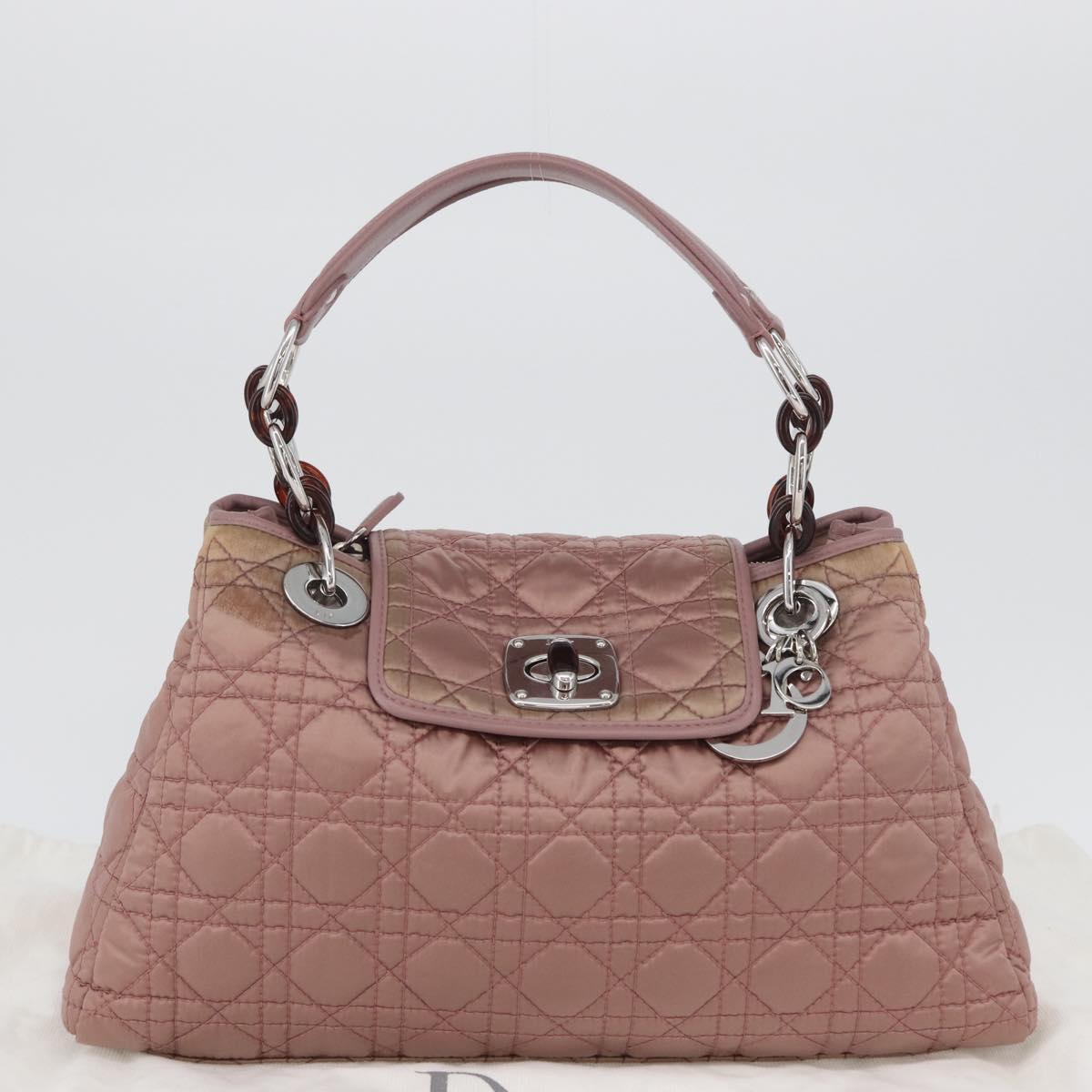 Christian Dior Canage Hand Bag Nylon Pink Silver Auth bs32778