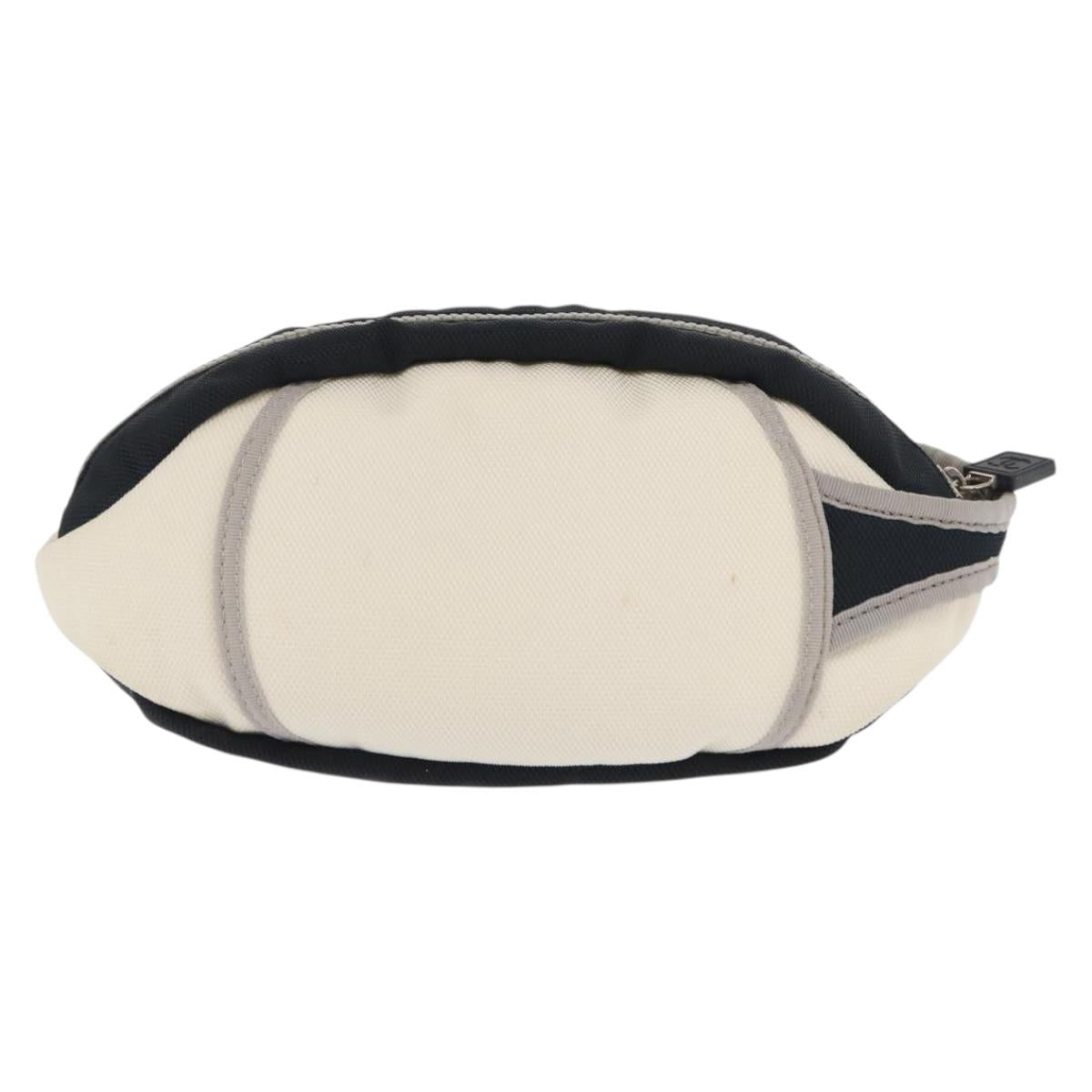 CHANEL Accessory Pouch Nylon White Silver Auth bs32779