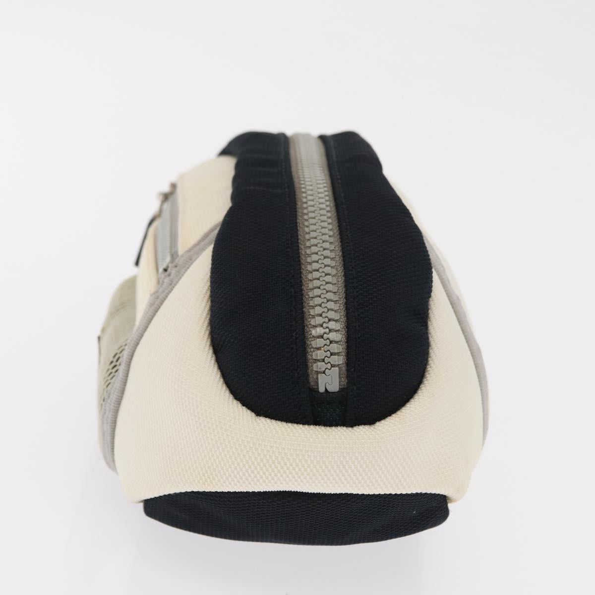 CHANEL Accessory Pouch Nylon White Silver Auth bs32779