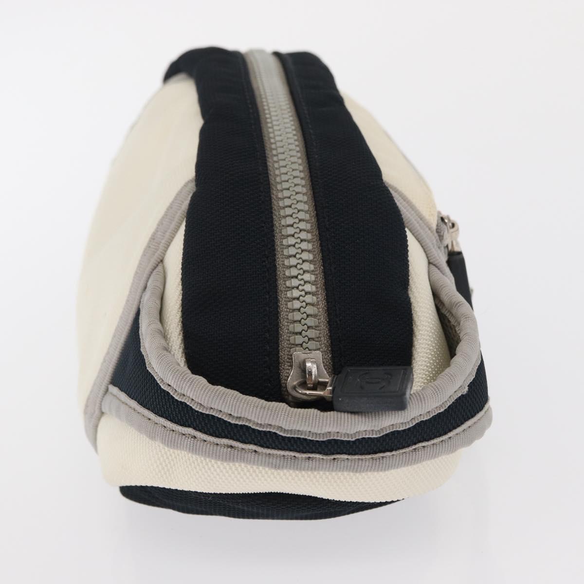CHANEL Accessory Pouch Nylon White Silver Auth bs32779