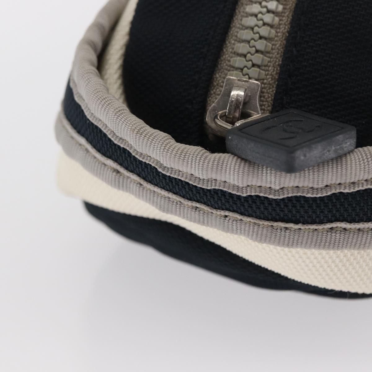 CHANEL Accessory Pouch Nylon White Silver Auth bs32779